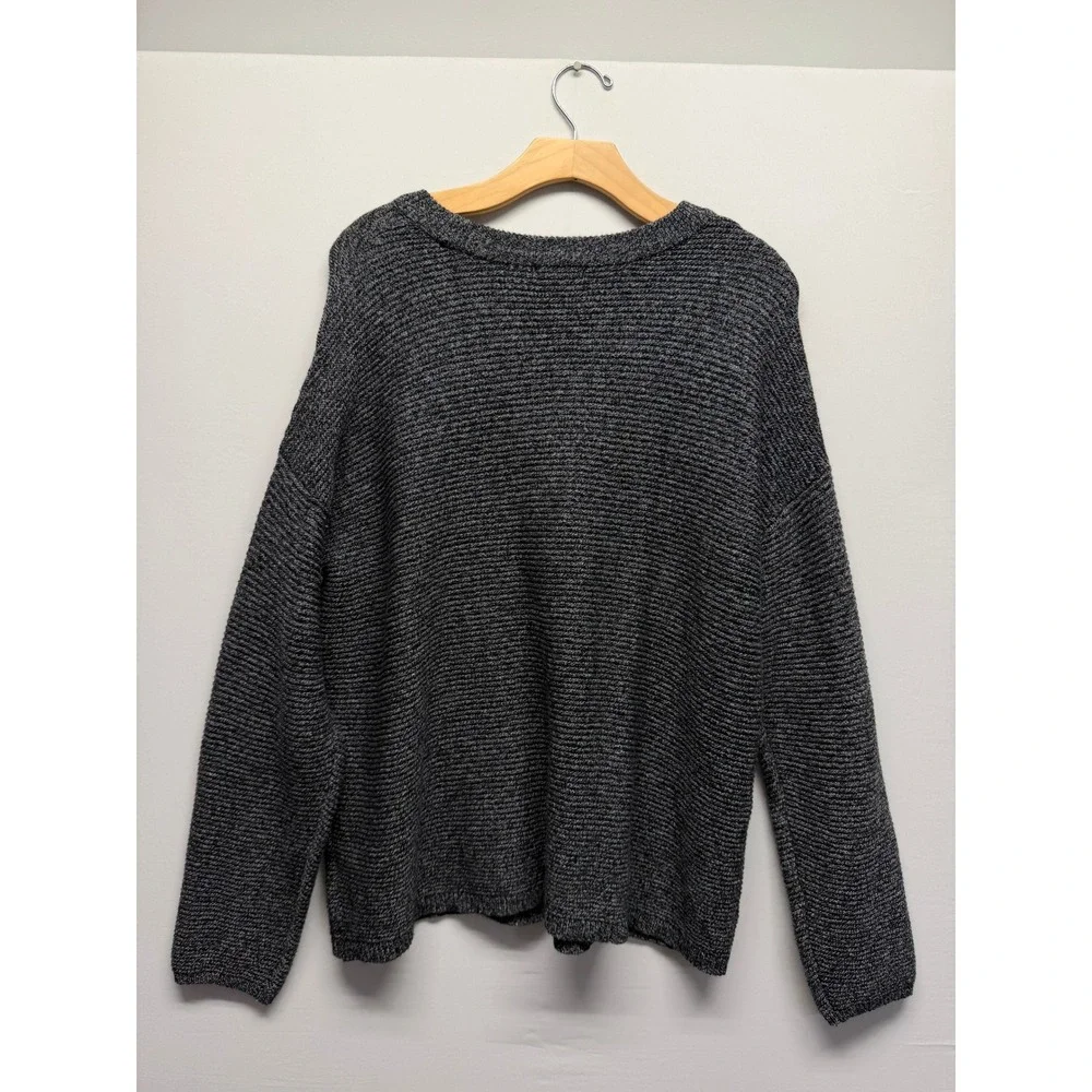 Pure Jill Gray Marled Cotton Blend Textured Knit Crew Neck Sweater Womens Large